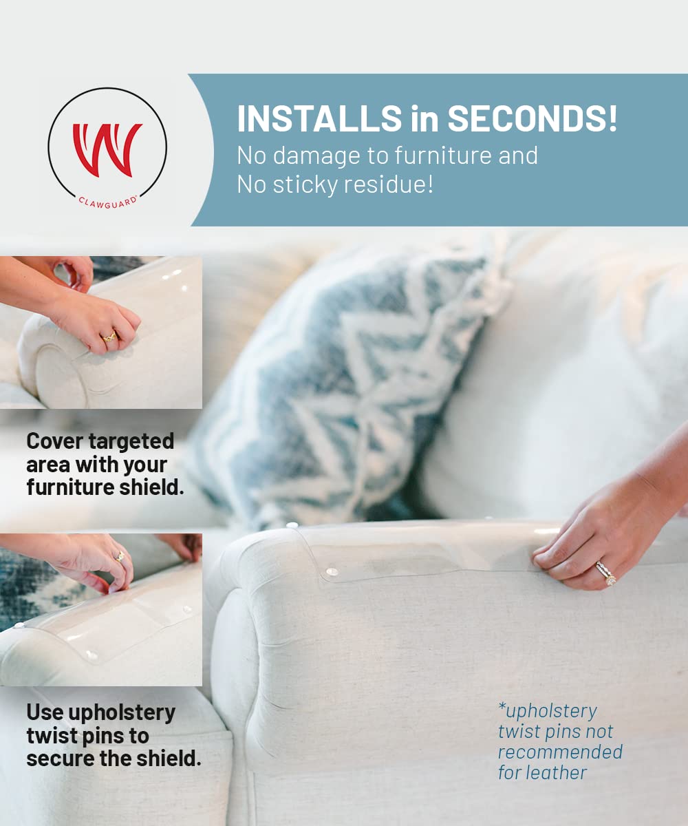 Clawguard Marine Grade Furniture Shields The Ultimate Clear Cat Scratch Pads To Protect & Cover Couch/Sofa/Chair/Upholstery, Crystal Clear