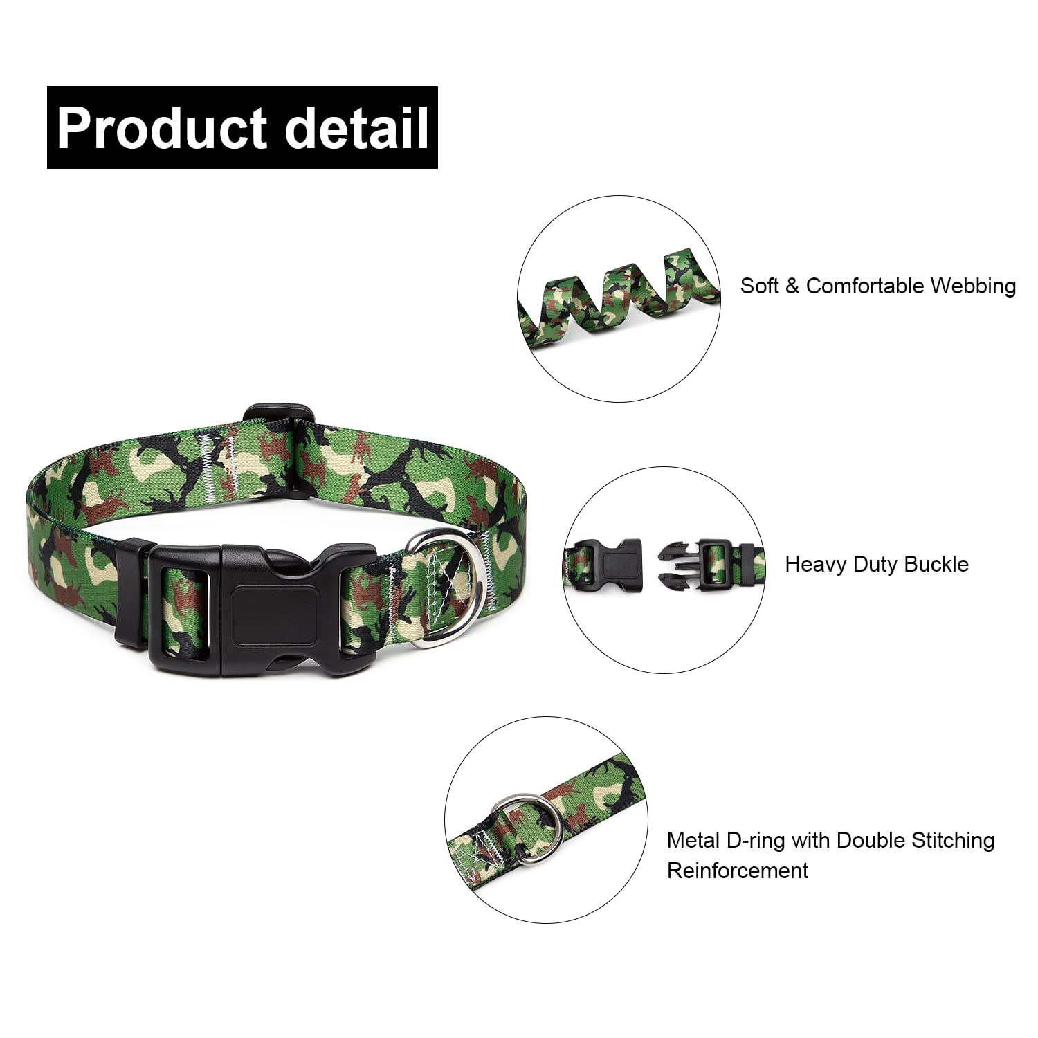Suredoo Adjustable Dog Collar With Patterns, Ultra Comfy Soft Nylon Breathable Pet Collar For Small Medium Large Dogs (M, Dog Camouflage Green)