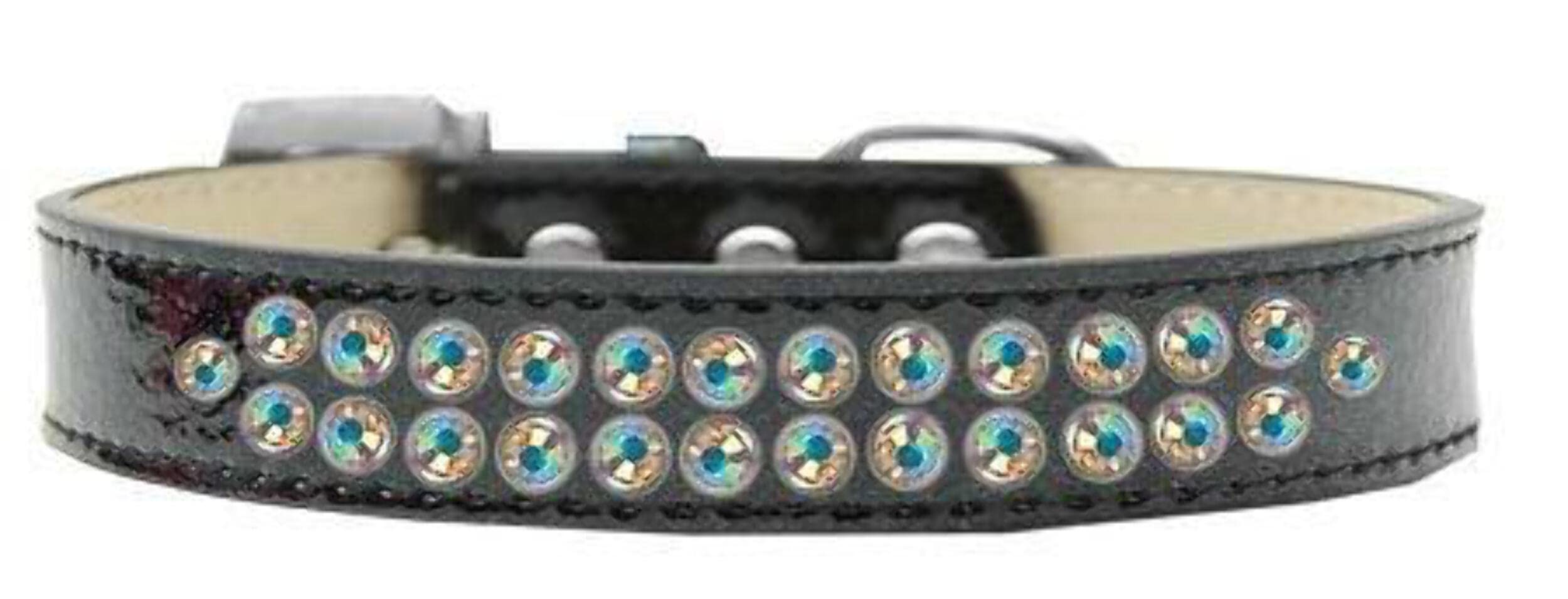 Dog, Puppy & Pet Ice Cream Collar, &quot;Two Row Aurora Borealis Crystal Rimsets&quot; Emerald Green 16