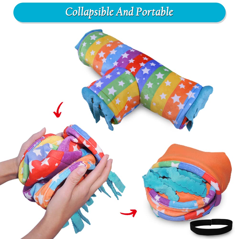 Guinea Pig Tunnel-Homeya Guinea Pig Hideout,Collapsible 3 Way Hamster Play Tubes With Fleece Forest Curtain,Small Animal Pet Toys And Cage Accessories For Rabbit Bunny Ferret Rat Hedgehog-L