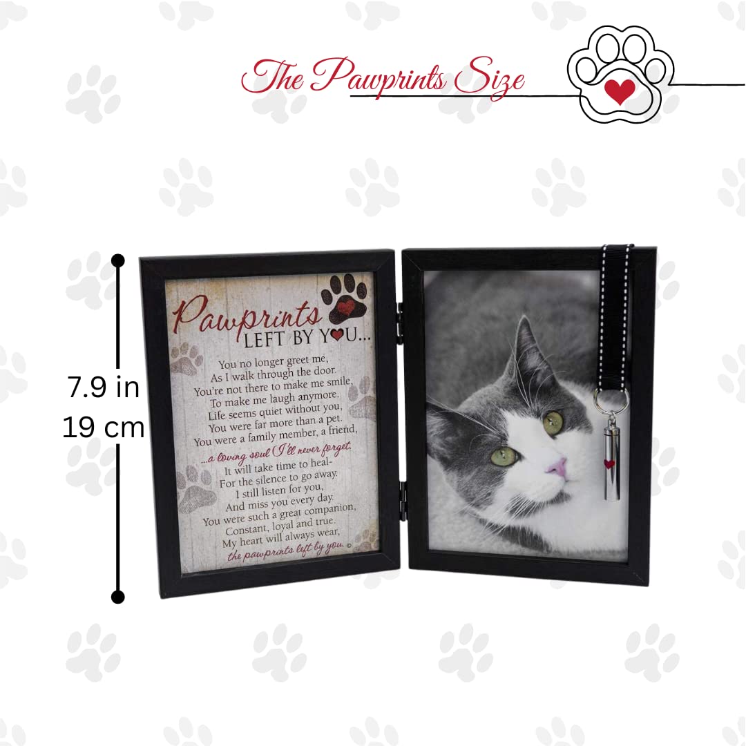 Pawprints Pet Memorial 5' X 7' Frame For Cats With Pawprints Left By You Poem (Frame With Ash Vial) - Beautiful Sympathy Gift To Remember A Beloved Cat - Pet Loss/Bereavement