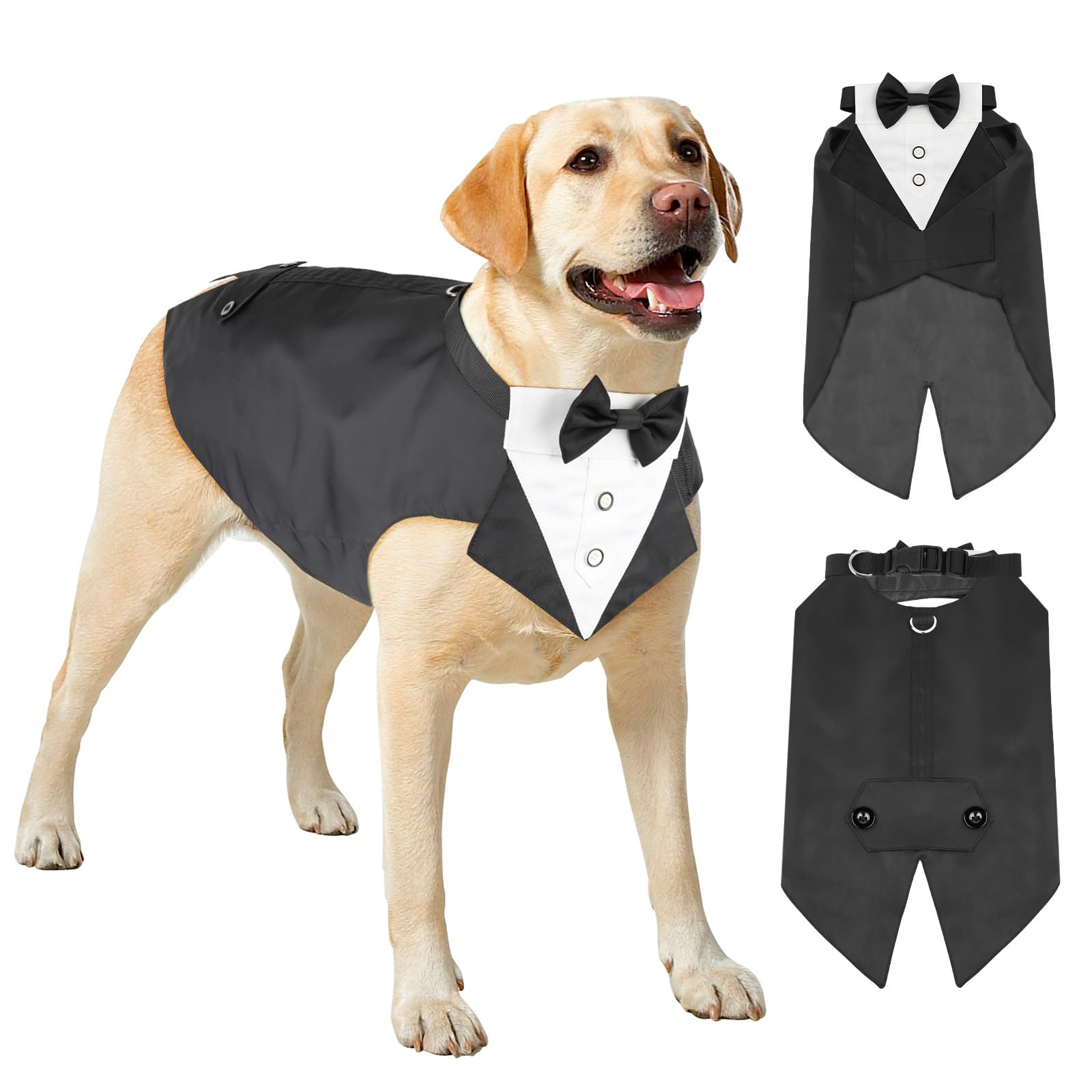 Ezierfy Dog Tuxedo, Formal Dog Wedding Attire Pet Costume Pet Suit And Bandana Set, Waterproof Bow Tie Collar Outfit For Bithday