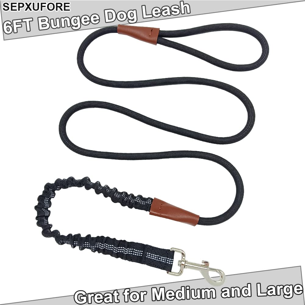 Sepxufore 6 Ft Rope Bungee Dog Leash, No Pull Dog Leash Shock Absorption Outdoor Training Walking Lead For Large And Medium (Bla
