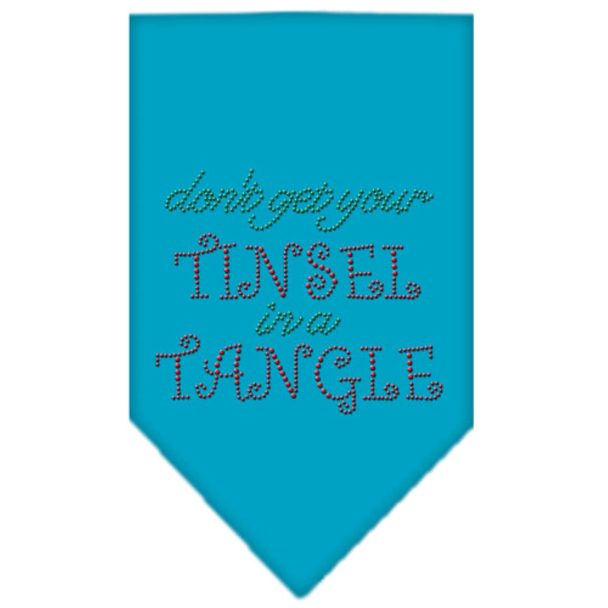 Christmas Pet and Dog Bandana Rhinestone, "Don't Get Your Tinsel In A Tangle" Turquoise Large