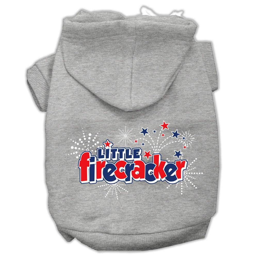 Pet Dog & Cat Hoodie Screen Printed, 'Little Firecracker' Gray Xl (14-20 Lbs.)