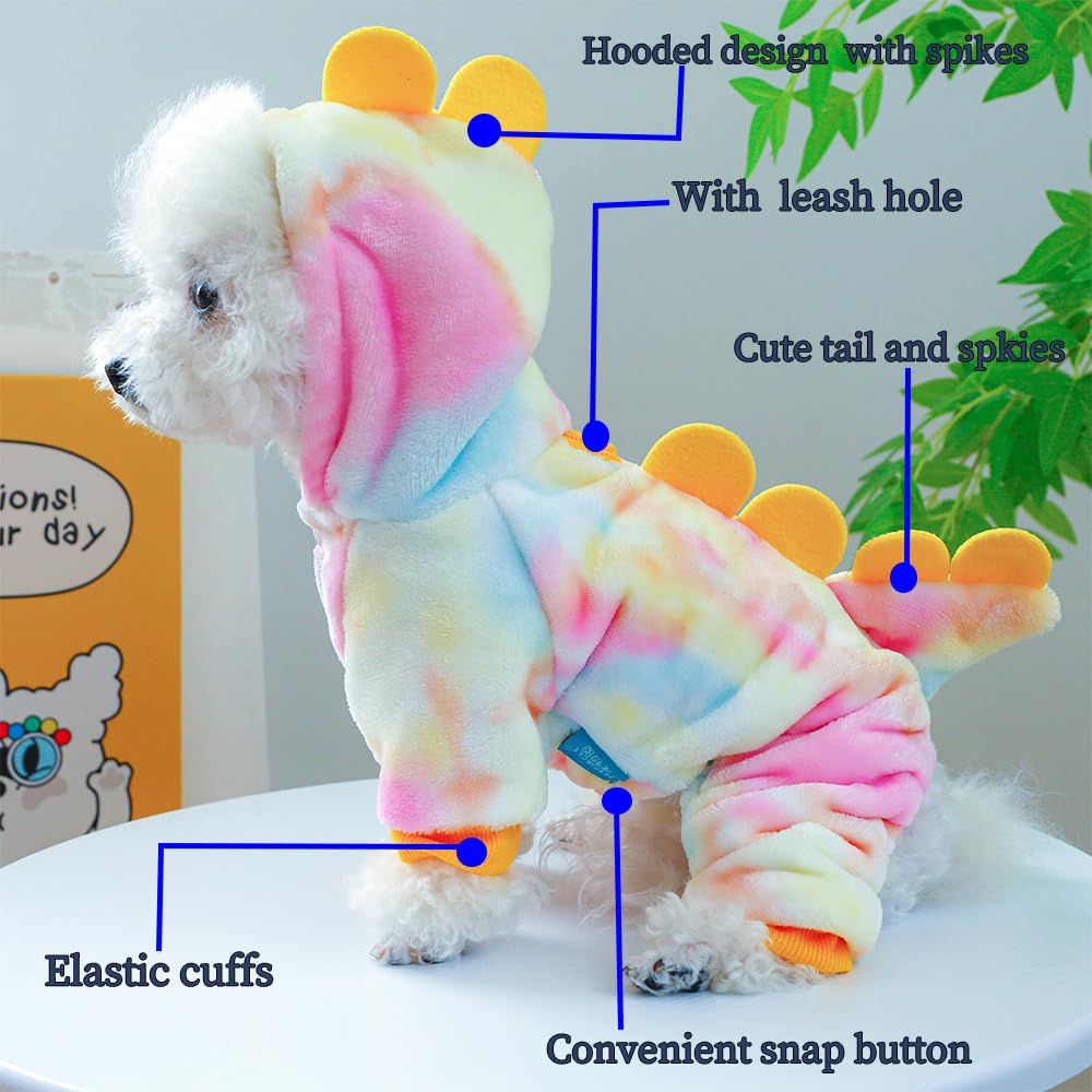 Anelekor Dinosaur Dog Clothes For Small Dog Girl Boy, Fleece Winter Puppy Hoodies With Leash Ring, Cold Weather Coat For Cat, Fu