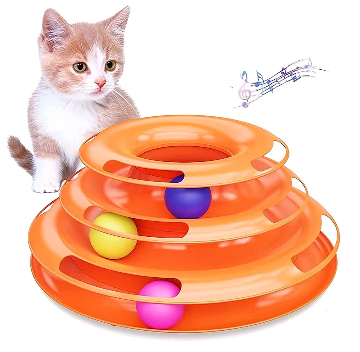 Kspups 3 Levels Pet Cat Toy I Funny Tower Tracks I Disc Cat Tracks Toys I Training Intelligence Amusement Plate I Cat Ball Toys 
