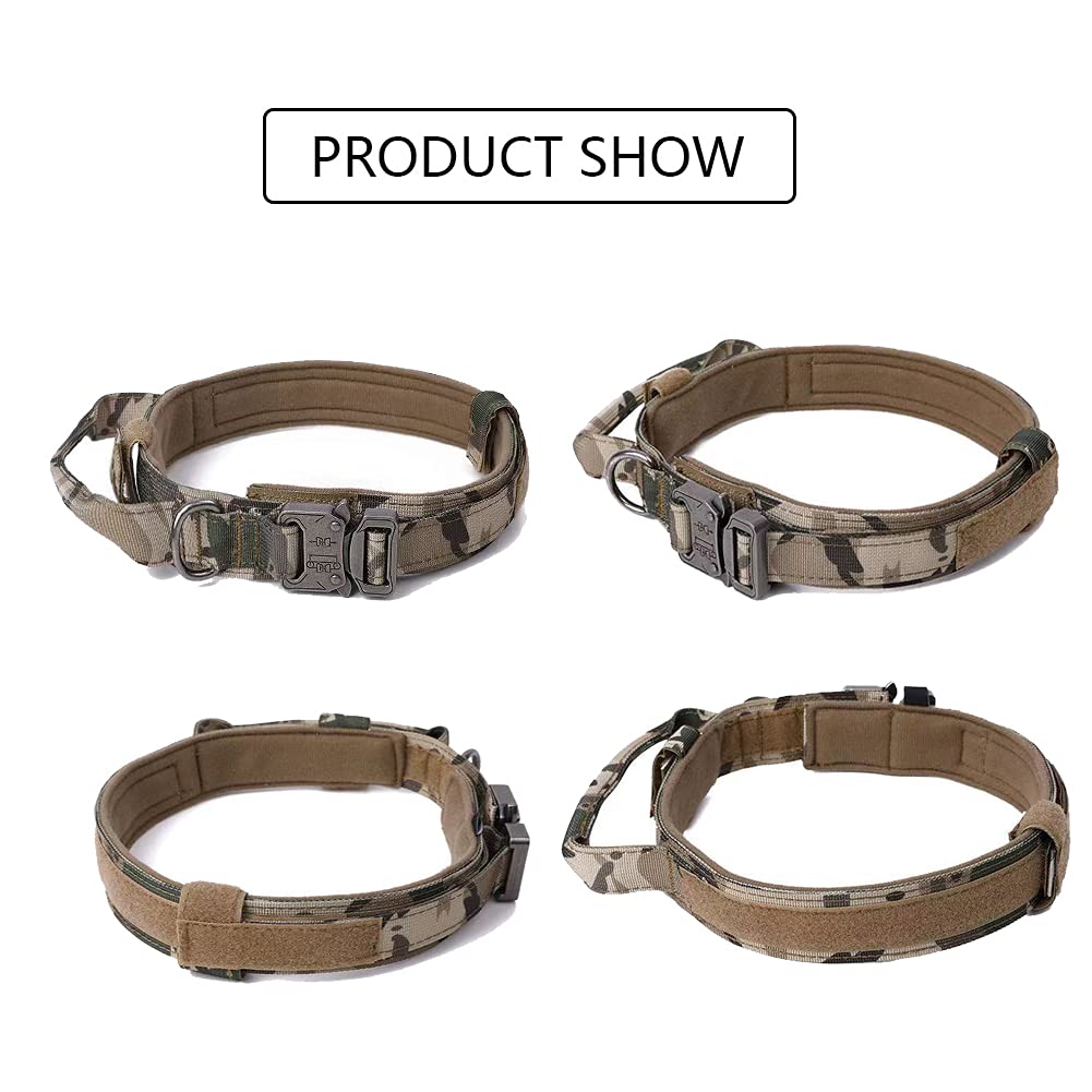 Tactical Dog Collar And Leash Set Tactical Dog Collar With Handle Bungee Leash Adjustable Military Training Nylon Collar Dog Training Collar Leash Set With Control Handleand Metal Buckle (Camo L