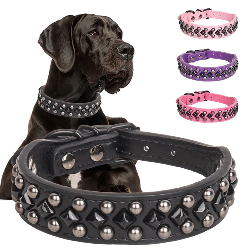Spiked Studded Dog Collar Soft Pu Leather Spike Dog Collar Adjustable Pet Collars For Small Medium Large Dogs (Black, M)