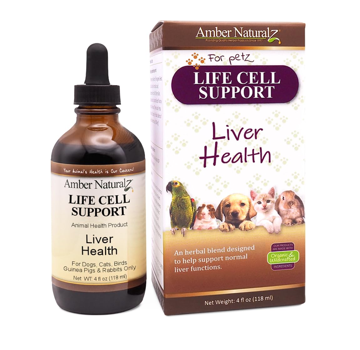 Amber NaturalZ Life Cell Support Herbal Supplement for Dogs, Cats, Birds, Rabbits, and Guinea Pigs | Supports Normal Liver Funct