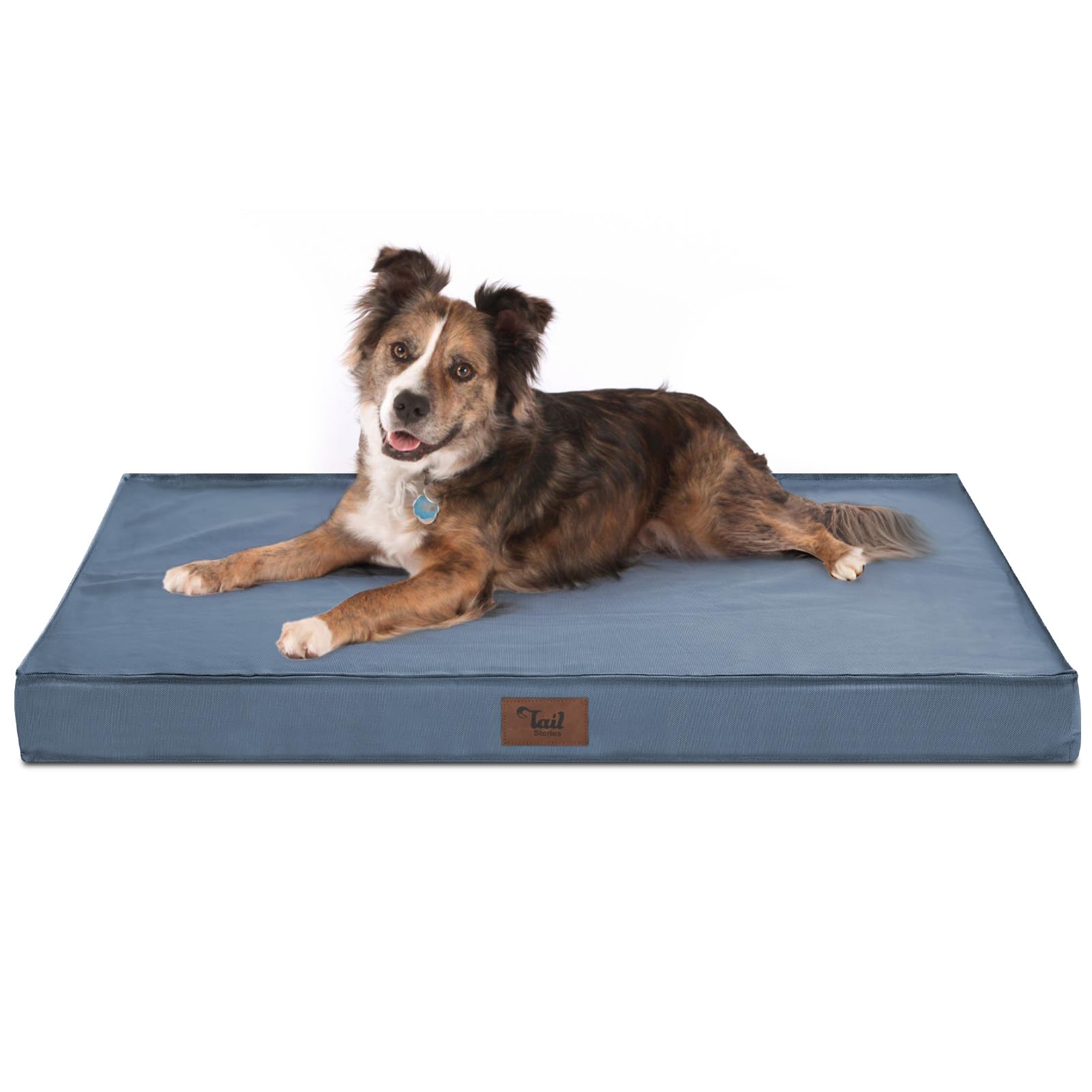 Tail Stories Orthopedic Dog Bed For Large Dogs - Pet Bed With Removable Washable Cover, Large Waterproof Dog Crate Bed For Large Sized Dog With Egg Crate Foam, Blue