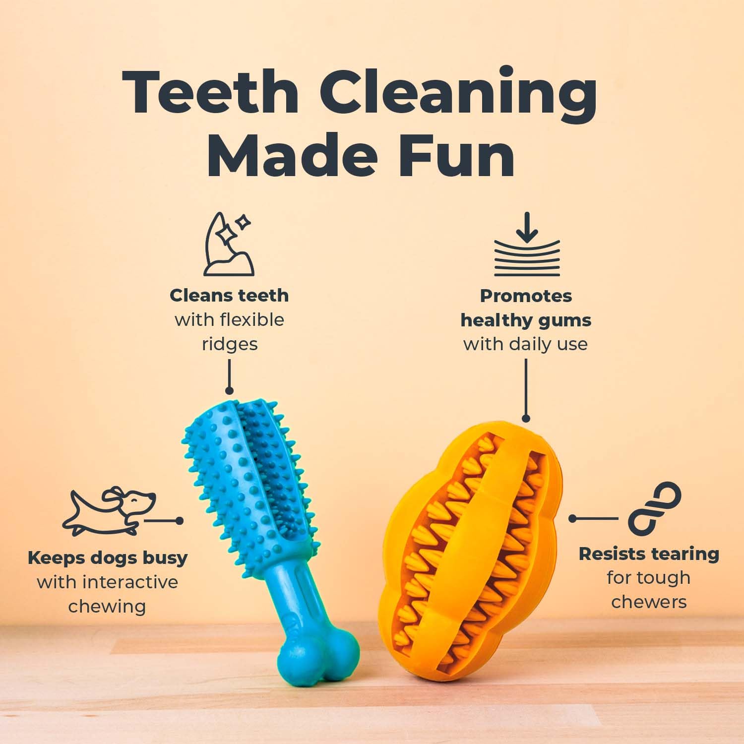Oxyfresh Dog Dental Chew Toy - Best Durable Rubber Dog Toy & Puppy Teething Toy - Helps Remove Plaque, Cleans Teeth & Freshens B