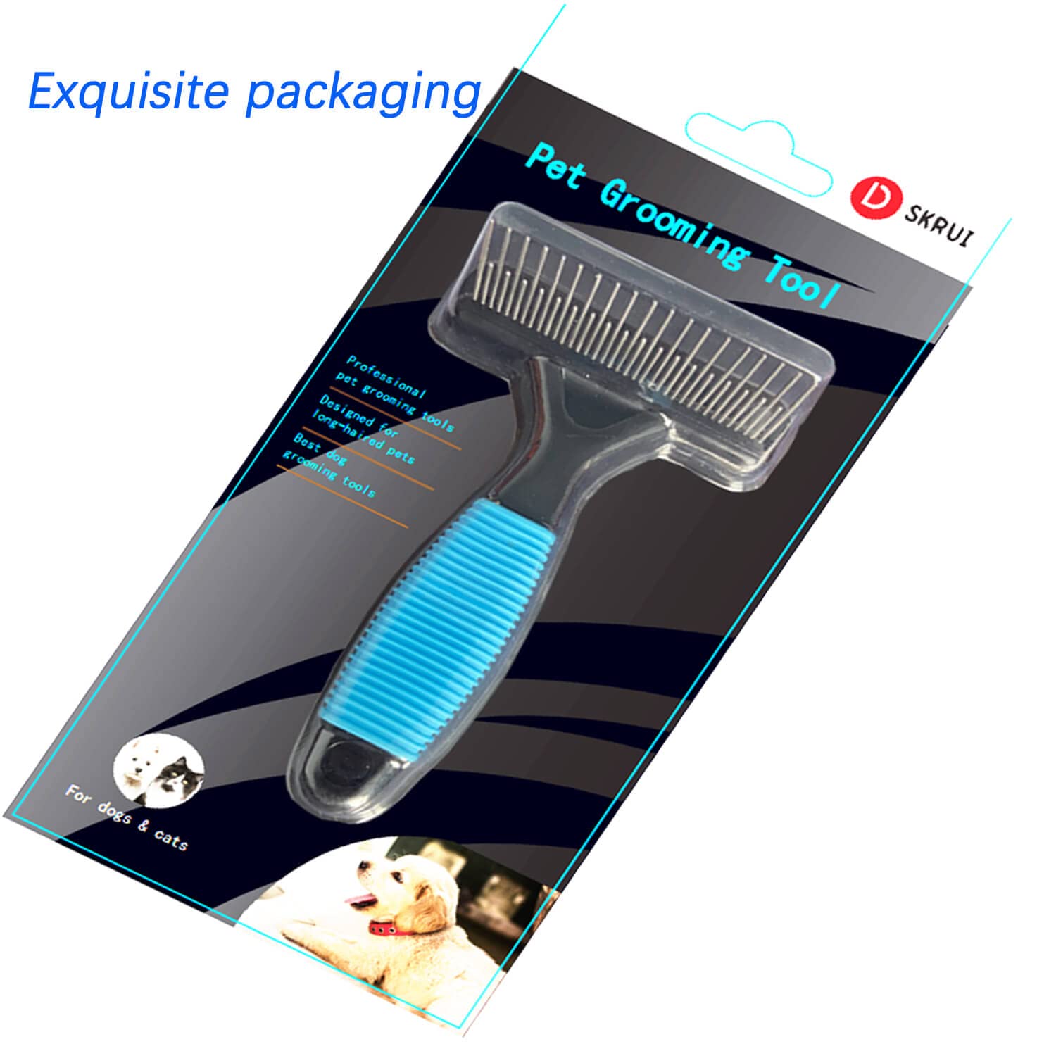 Dskrui Undercoat Rake For Dogs, Designed For Breeds With Medium To Long Undercoats,Long & Short Stainless Steel Teeth, Safe Dematting Comb For Easy Mats & Tangles Removing