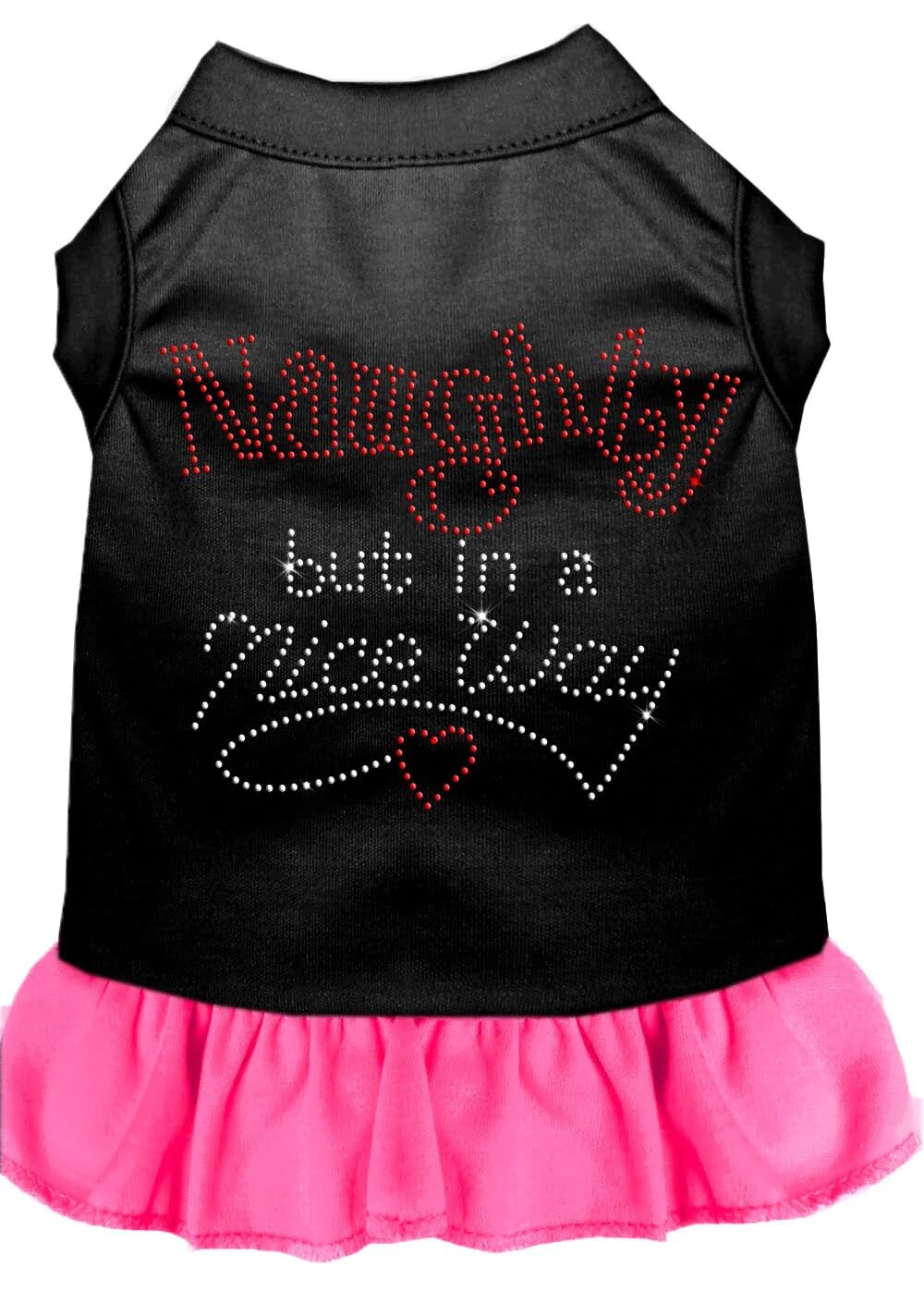 Christmas Pet Dog & Cat Dress Rhinestone, Naughty But in A Nice Way Black W/Red LG (10-14 lbs.)