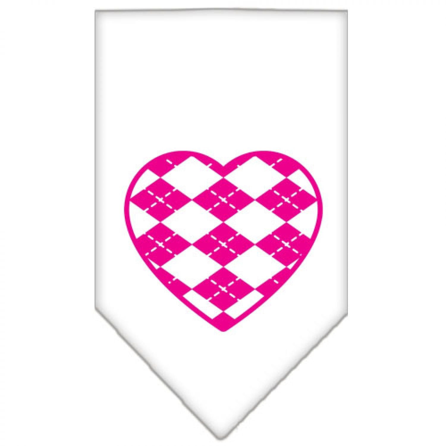 Pet and Dog Bandana Screen Printed, &quot;Pink Argyle Heart&quot; White Small