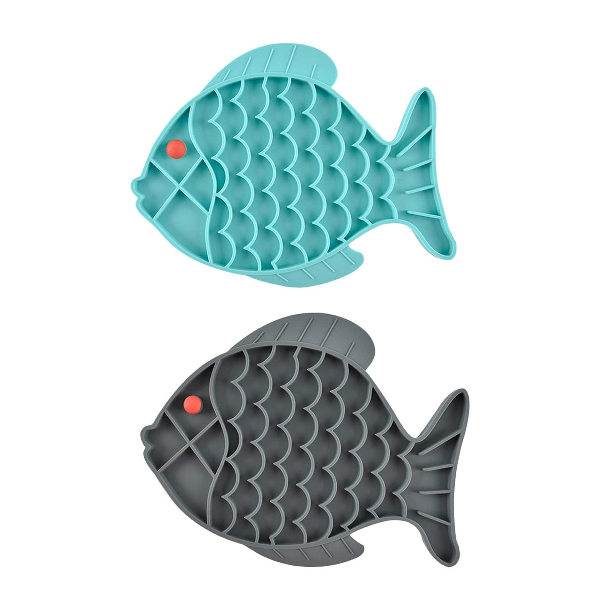 Slow Feeder Cat Bowls, 2 Pack Fish-Shaped Silicone Puzzle Feeders For Healthy Eating & Anxiety Relief - Lick Treat Mat For Dogs 