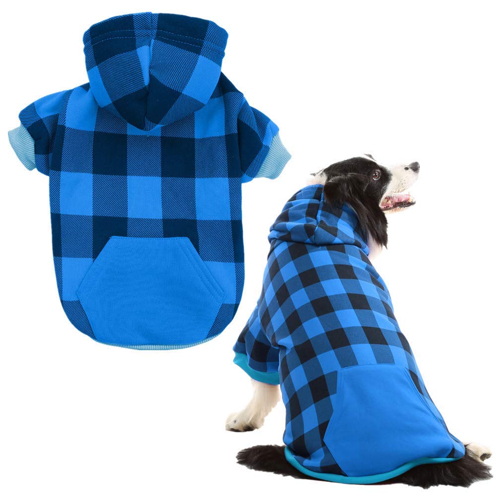 Plaid Dog Hoodie Pet Clothes Sweaters With Hat Blue Xx-Large (Pack Of 1)