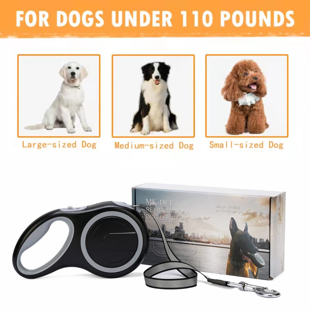 26Ft Retractable Dog Leash, Heavy Duty Great Leash For Dog Up To 110 Lbs, Anti-Slip Rubberized Handle, One-Handed Brake, Strong