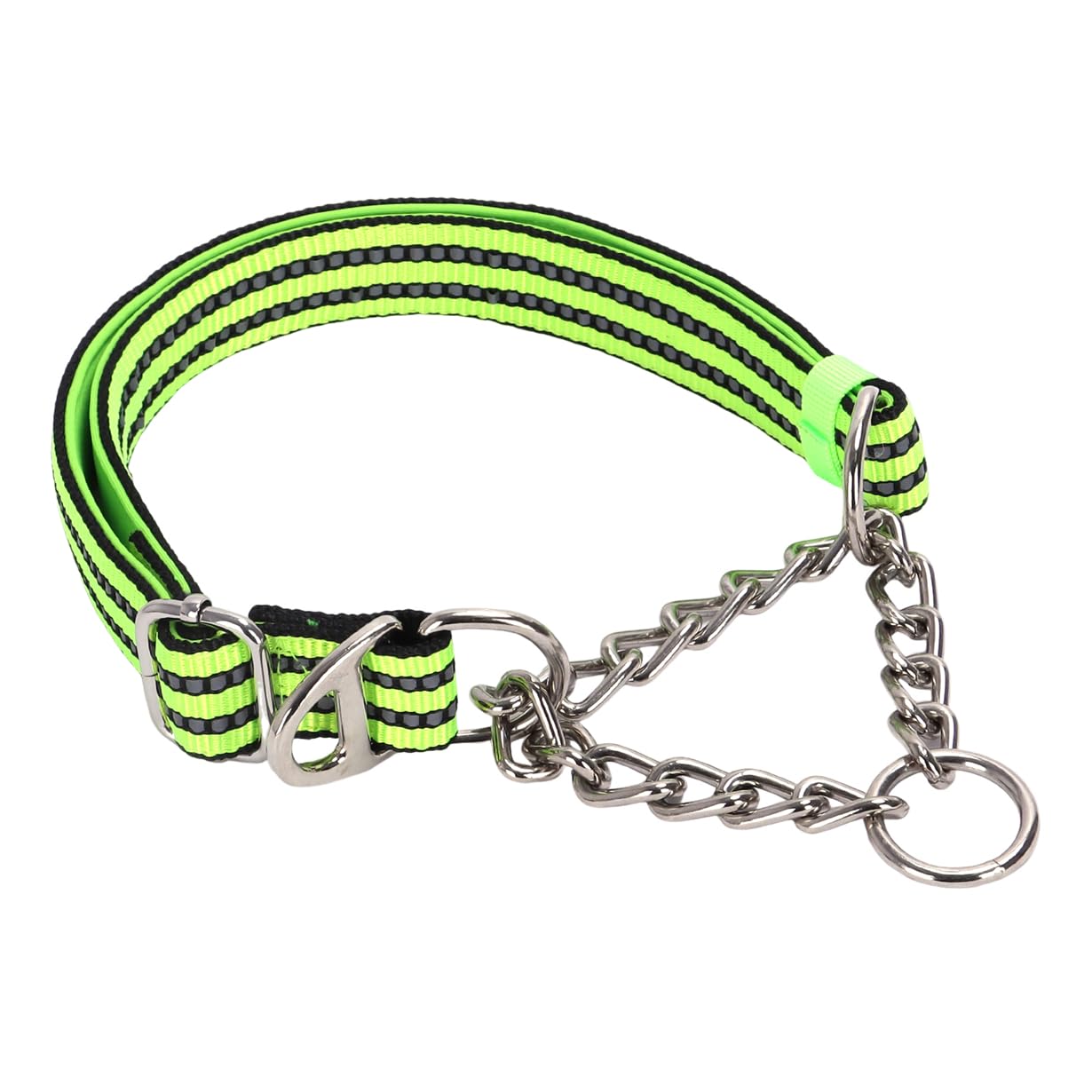 Green Martingale Collar For Dogs, Reflective Nylon Dog Chain Collar Escape Proof Heavy Duty Dog Collar With Stainless Steel Chai
