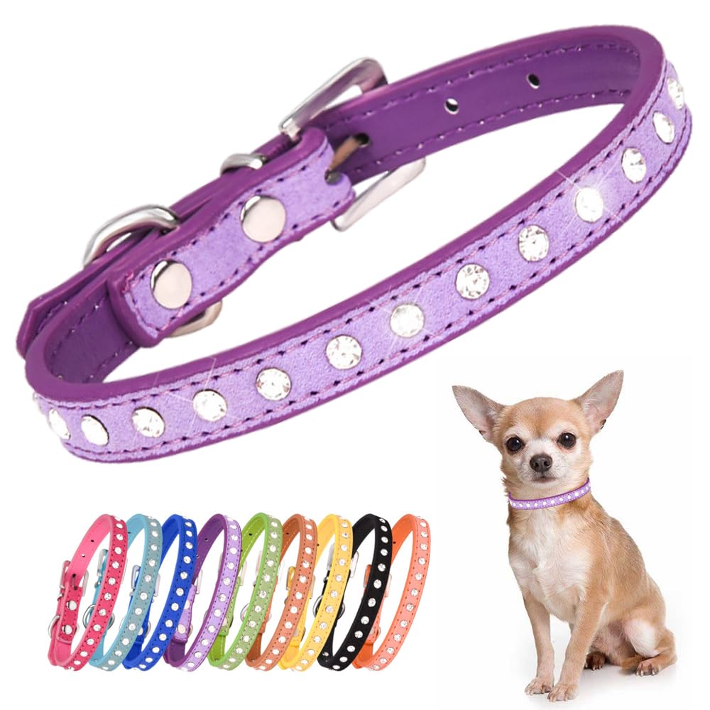 Puppy Dog Collar With Crystal Diamond Colorful Bling Girl Puppy Cat Collars Purple Xs