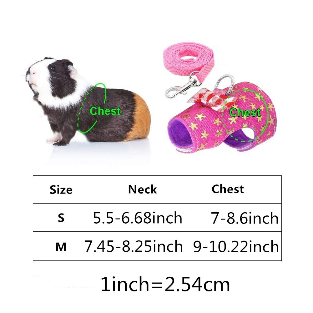 Wontee Small Pet Harness Vest and Leash Set with Bowknot and Bell Decor for Gerbil Guinea Pig Squirrel Kitten Outdoor Walking (S