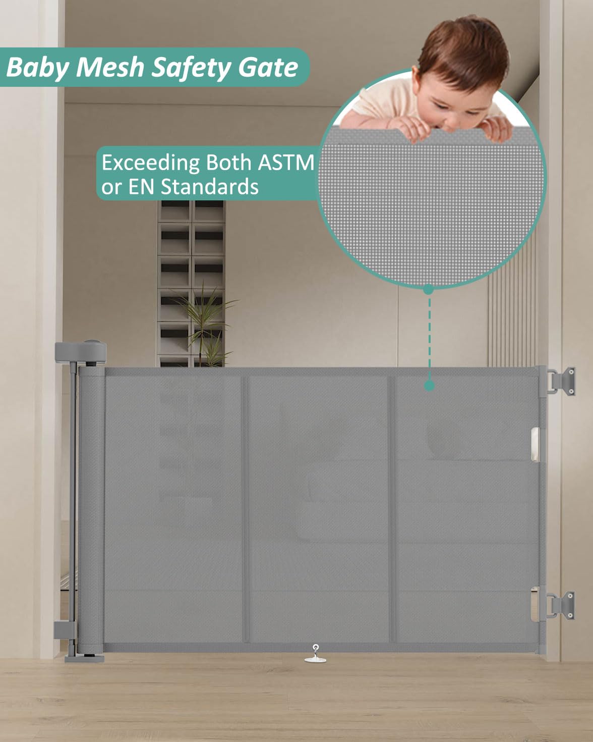Miumoon Upgrade 71' Retractable Baby Gates With Reinforced Strip Design To Prevent Crawling Through, 42' Tall Retractable Gate For Baby And Pet, 6 Ft Baby Gates For Stairs, Doorways, Hallways(Gray)