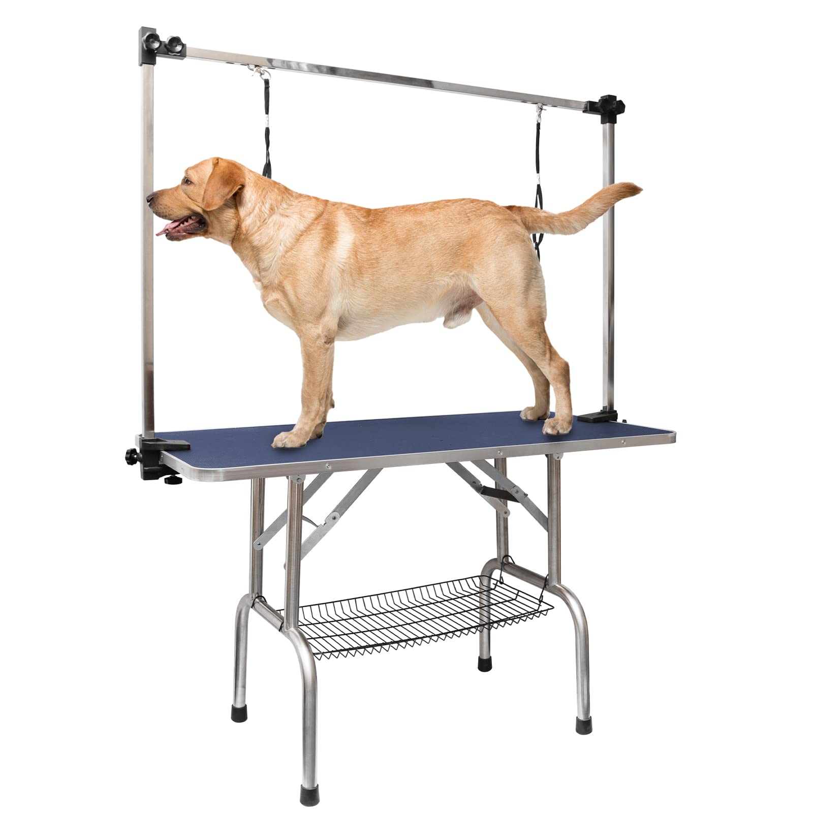 ROOMTEC 46 Dog Grooming Table,Foldable Home Pet Bathing Station with Adjustable Height Arm/Noose/Mesh Tray