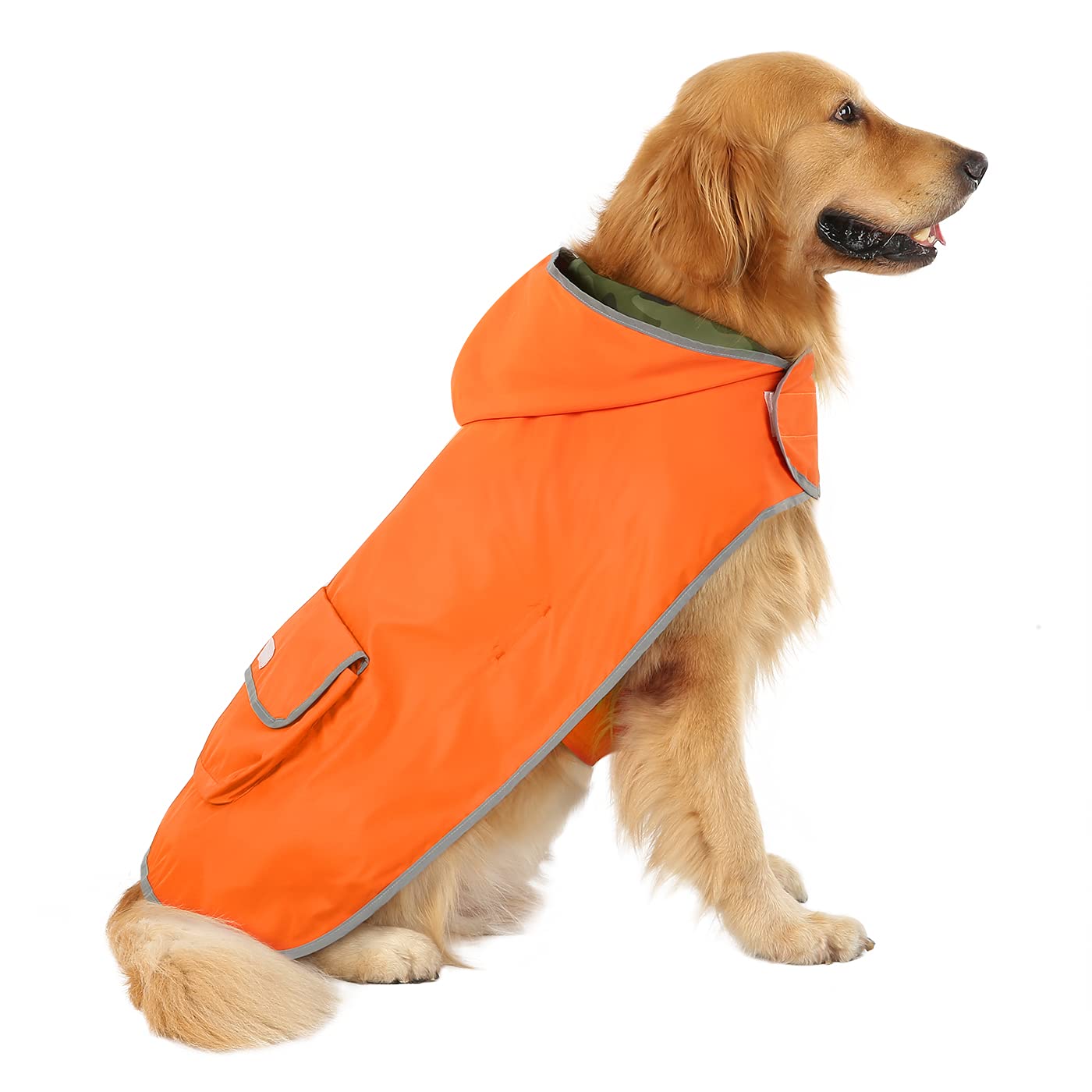 HDE Reversible Dog Raincoat Hooded Slicker Poncho Rain Coat Jacket for Small Medium Large Dogs Camo Orange - XXL