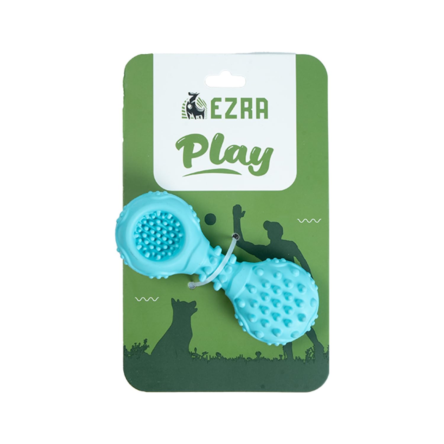Ezra Play Rubber Spiky Dumbbell Dog Chew Toy  Blue | Durable NonToxic Rubber, Textured For Dental Health | Interactive Fetch &