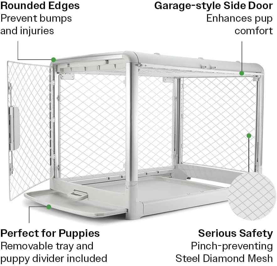 Diggs Revol Collapsible Dog Crate With Wheels - Premium Portable Dog Crate - Safe, Stylish, And Convenient Indoor Kennel (Ash, I