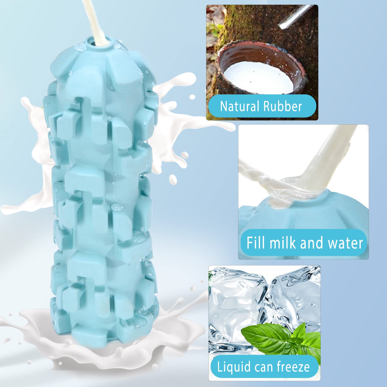 Jomilly Ice Lolly Dog Toy for Aggressive Chewers, Large Size, Durable Natural Rubber, Water & Milk Freezable, Blue