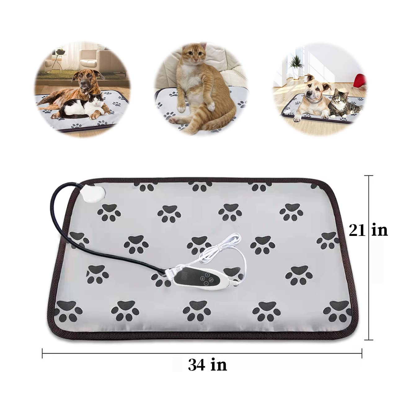 Golopet Large Dog Heating Pad 34X21In,Suitable For German Shepherds, Golden Retrievers, Waterproof +Smart Thermostat Switch+Chew Resistant Steel Cord,Heated Dog Bed,Complimentary A Fleece Fabric Cover