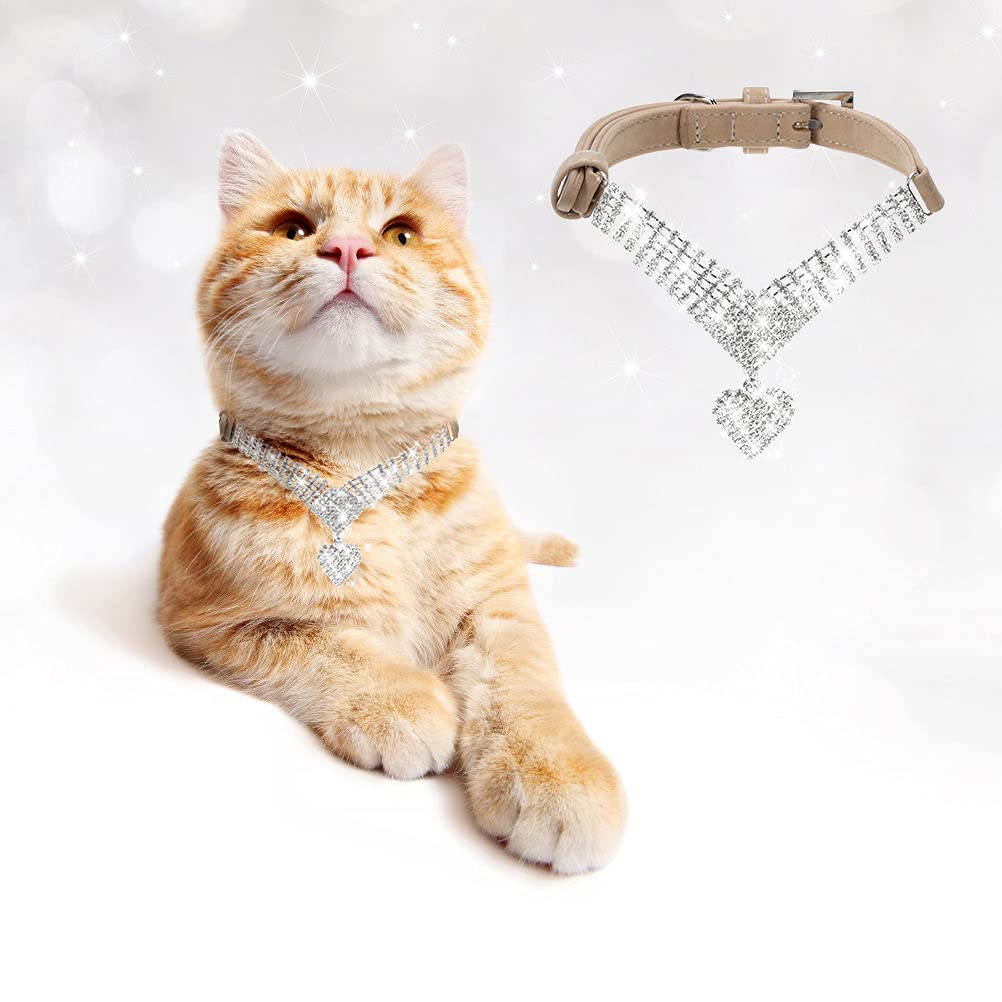 Expawlorer Cute Dog Necklace - Rhinestone Dog Collar, Soft Velvet Collar For Girl Boy Cats Dogs, Sparkling Pet Neck Decoration, Adjustable Pet Collar For Puppies Cats Small Medium Dogs, Brown M