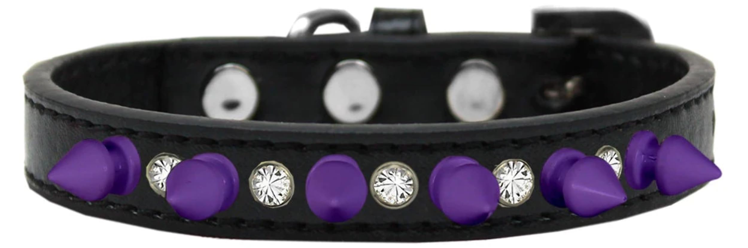 Pet and Dog Spike Collar, "Clear Crystals & Purple Spikes” White 14