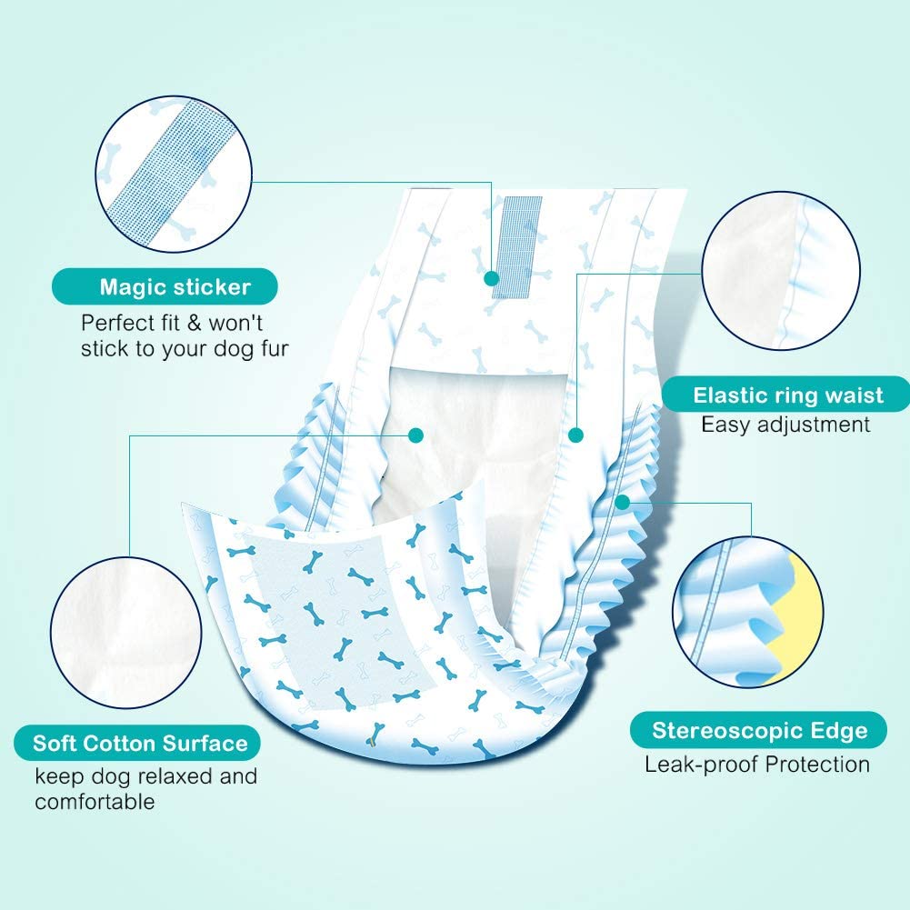 Pet Soft Disposable Male Dog Wraps - Dog Diapers For Male Dogs, Puppy Diapers 48Pcs Xsmall