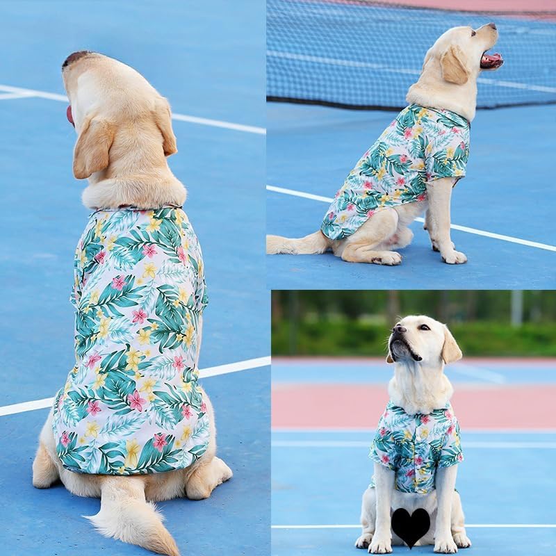 Lhyz Park Hawaiian Beach Print Pet Dog Cat T-Shirts Cute For Small To Medium Dog Cats Cool Summer Vest Camp Shirt Clothes (Pomeg