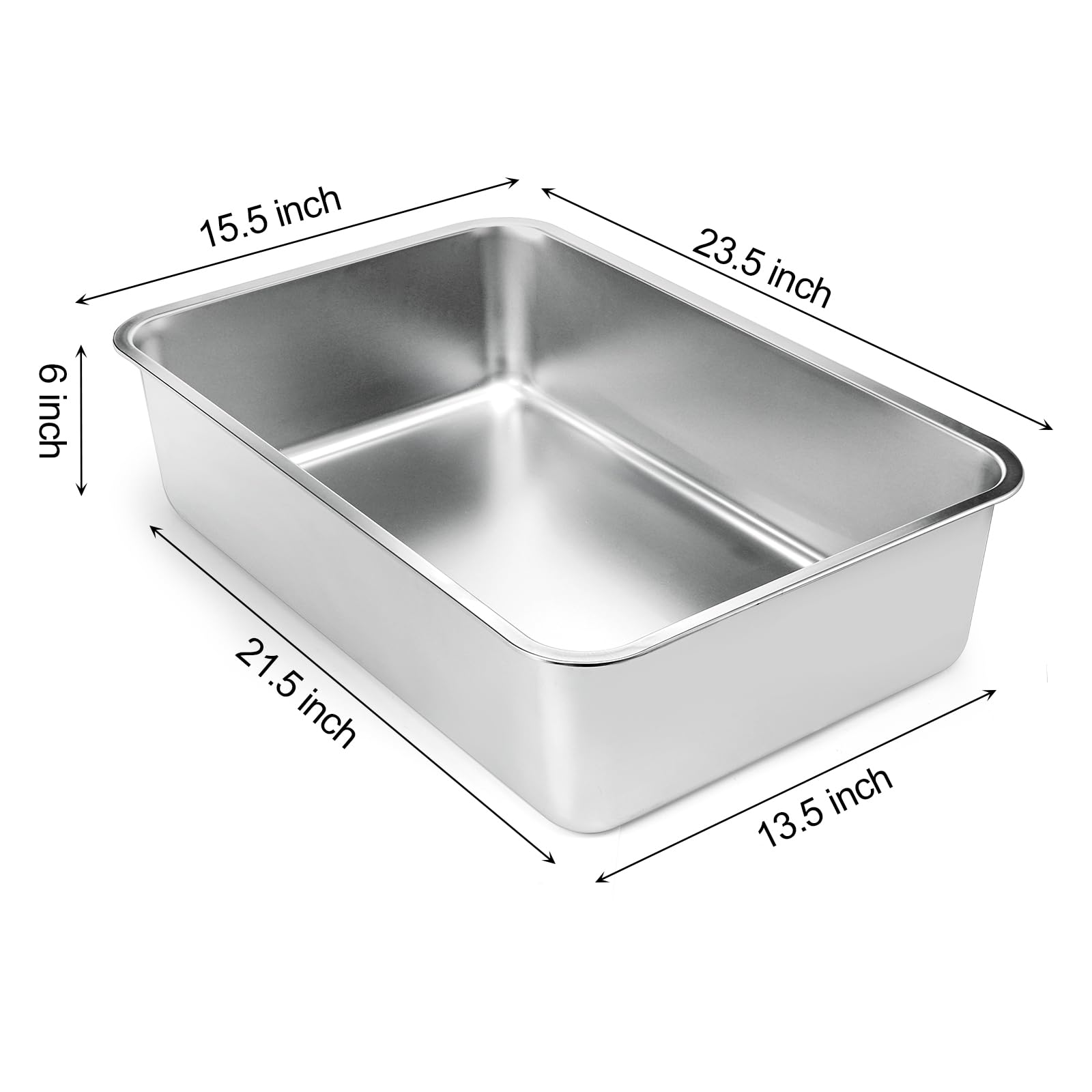 Lawei Large Stainless Steel Cat Litter Box - Metal Pan Tray With High Sides For Kitten Rabbit - Easy To Clean Pet Toilet, 23.5X1