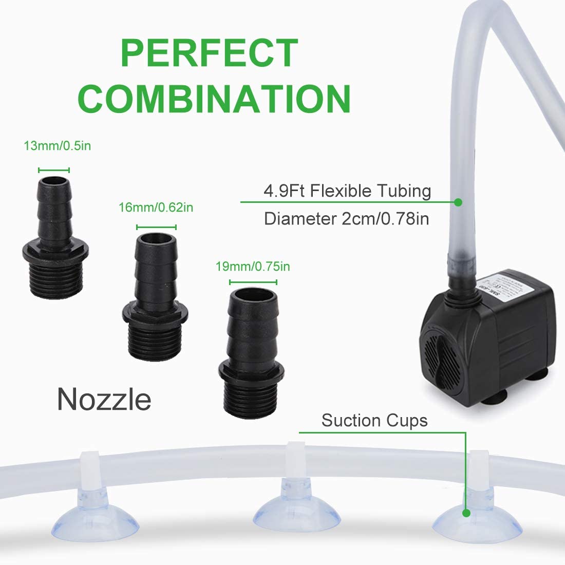 Growneer 2 Packs 550Gph Submersible Pump 30W Ultra Quiet Fountain Water Pump, 2000L/H, With 7.2Ft High Lift, 3 Nozzles, 4.9 Feet Tubing For Aquarium, Fish Tank, Pond, Hydroponics, Statuary