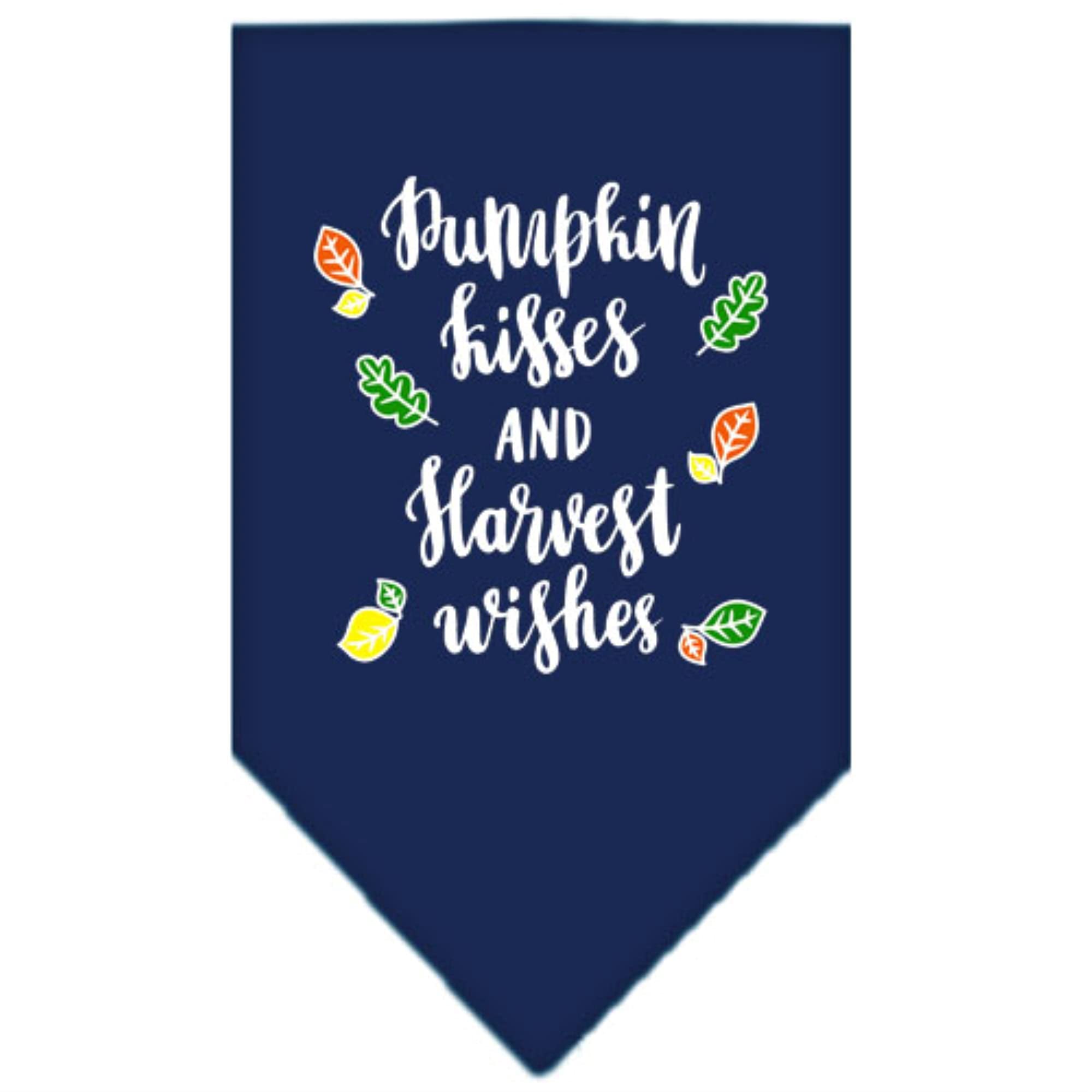 Dog Bandana Screen Printed, &quot;Pumpkin Kisses & Harvest Wishes&quot; Navy Blue Small