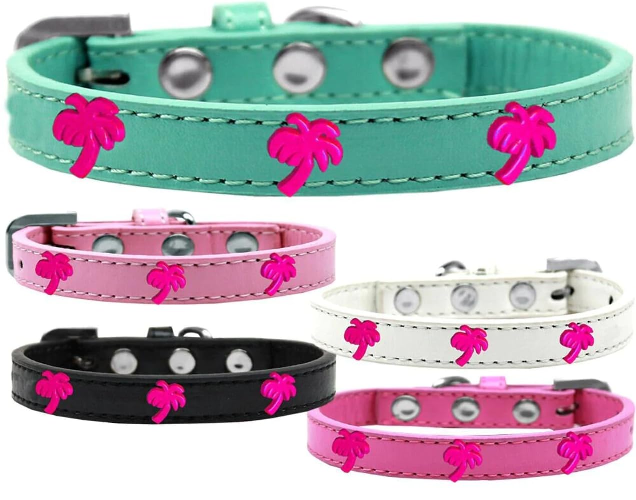 Dog, Puppy & Pet Widget Fashion Collar, Pink Palm Tree White 10