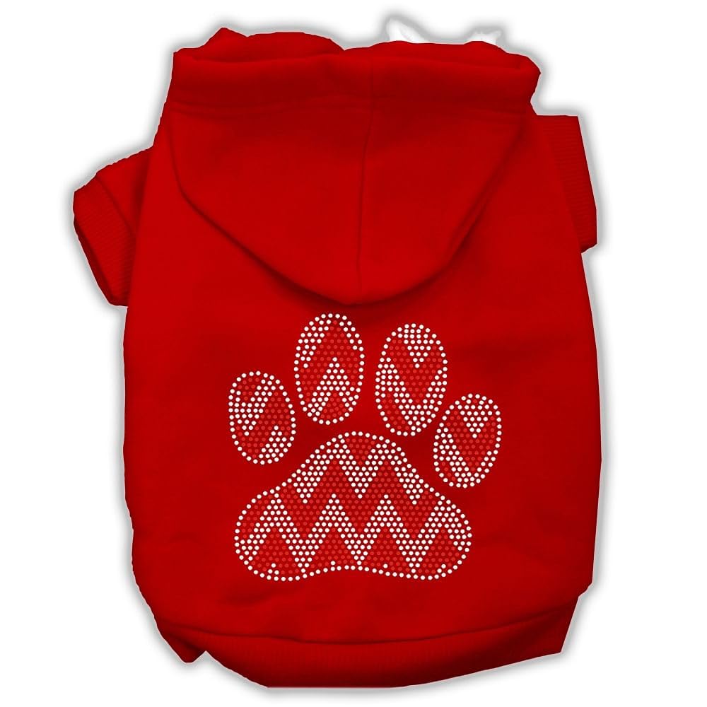 Christmas Pet, Dog & Cat Hoodie Rhinestone, 'Candy Cane Chevron Paw' Red Md (6-10 Lbs.)