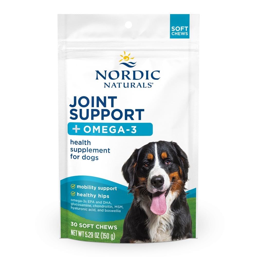 Nordic Naturals Pet Joint Support + Omega 3 Soft Chews for Dogs, Pork Bone Broth Flavored - Promotes Mobility, Hip and Joint Sup
