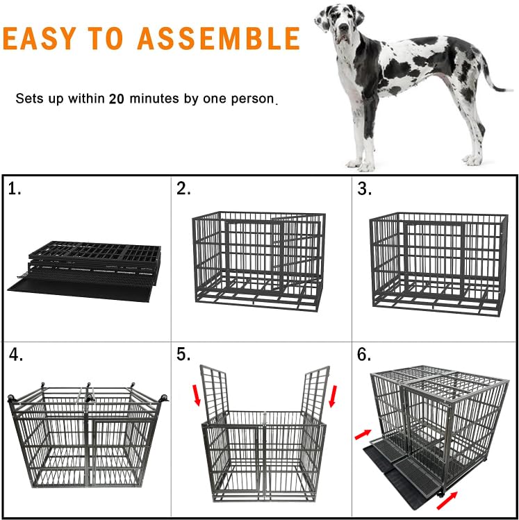 Boldbone 54/48/42/38 Inch Heavy Duty Indestructible And Escape-Proof Dog Crate Cage Kennel For Large Dogs, High Anxiety Dog Crat