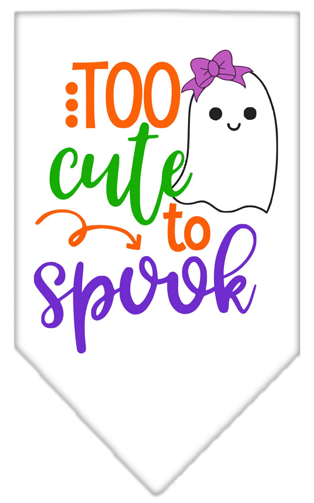 Halloween Pet and Dog Bandana Screen Printed, &quot;Too Cute To Spook - Girly Ghost&quot; White Small