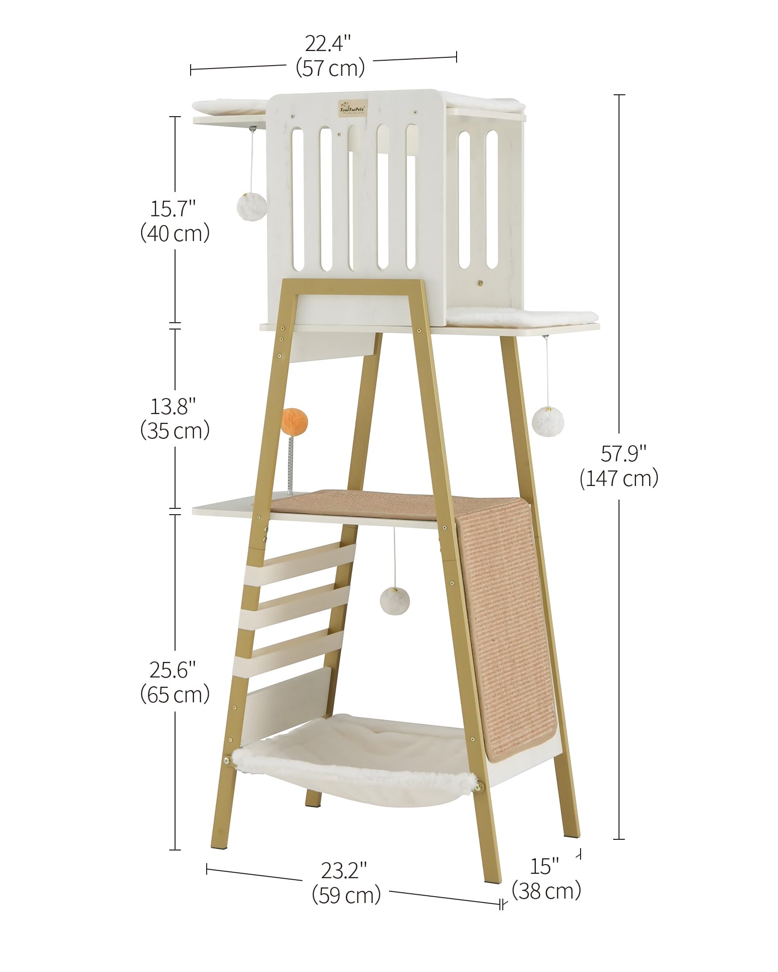 FourFurPets Modern Cat Tree, 58-Inch Cat Tower for Large Cats, Maine Coon Cat Tree with Scratching Board, Large Perch, Hammock a