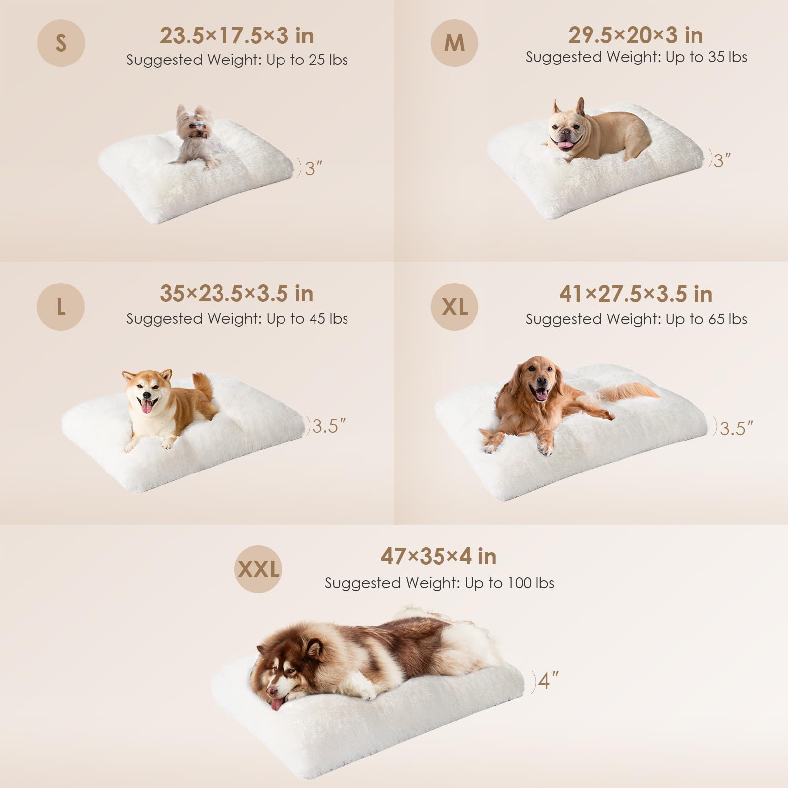 Eheyciga Fluffy Dog Crate Bed For Medium Dogs, Plush Faux Fur Dog Crate Pad, Calming Anti Anxiety Medium Dog Bed For Crate, Washable Soft Warm Dog Crate Mat With Non-Slip Bottom, Beige, 29.5 X 20