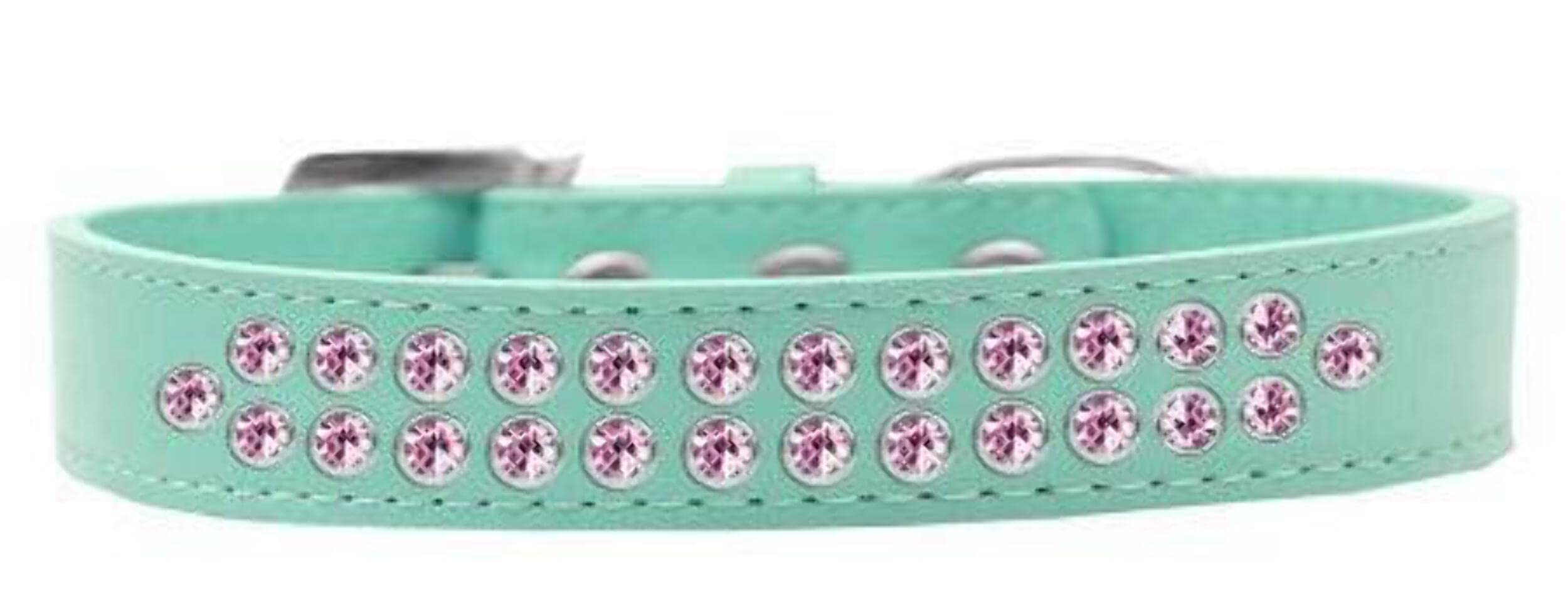 Mirage Pet Products Two Row Light Pink Crystal Black Dog Collar, Size 14