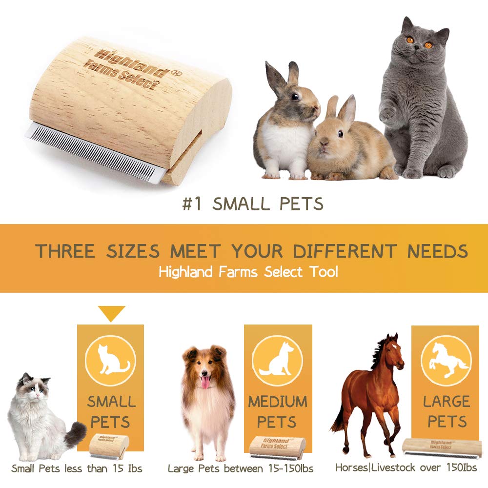 Highland Farms Select Deshedding Grooming Tool For Dogs, Cats & Horses, Ergonomic Design Wood Groom Brush, Professional Pet Groo