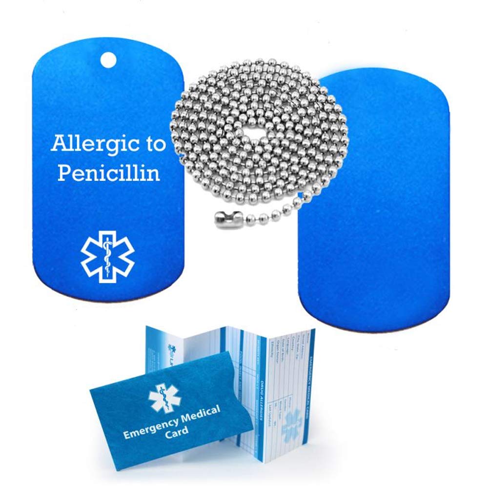 Allergic to Penicillin Medical Alert ID Dog Tag Pendant in Anodized Aluminum