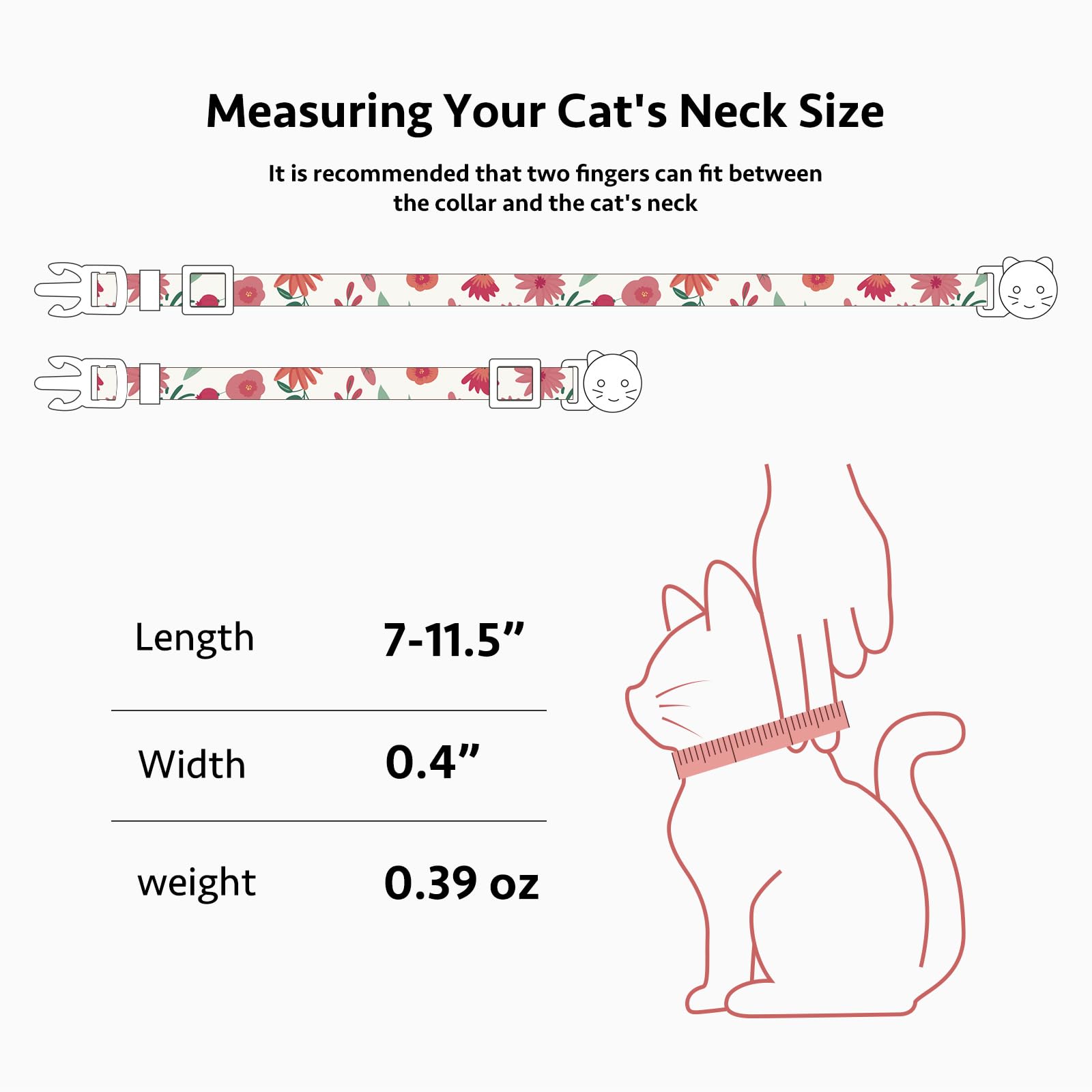 2 Pack Cotton Breakaway Cat Collar Green And Red Flowers Pendant Cute Kitten Cat Collar With Bell